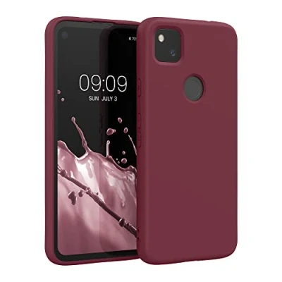 Abbildung von kwmobile Hülle kompatibel mit Google Pixel 4a gummierte TPU Silikon Handyhülle Schutzhülle für kabelloses Laden Case in Rhabarber Rot