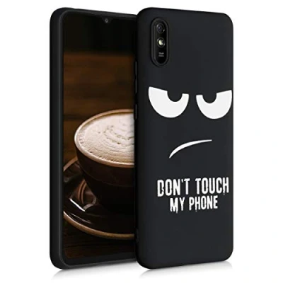 Abbildung von kwmobile Hülle kompatibel mit Xiaomi Redmi 9A / 9AT Handyhülle Silikon Case Don&#039;t Touch My Phone Weiß Schwarz