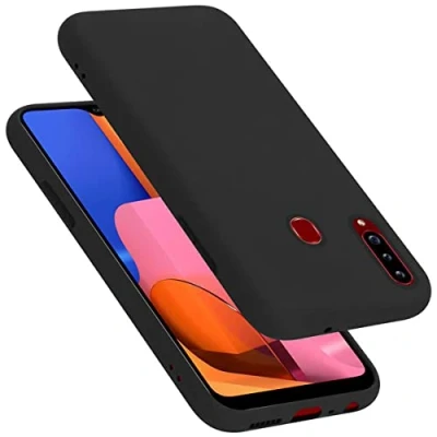 Abbildung von Cadorabo Hülle kompatibel mit Samsung Galaxy A20s Silikon Handyhülle für Case aus flüssigem stoßfeste dünne TPU Schutzhülle Liquid SCHWARZ