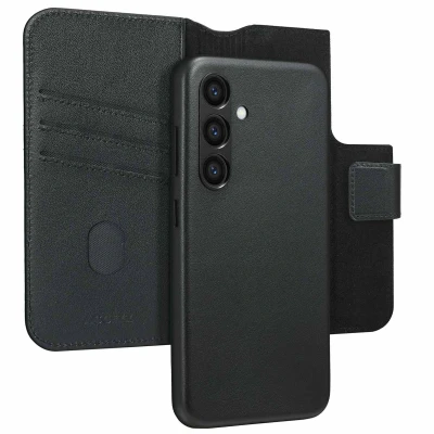 Abbildung von Samsung Galaxy S24 Hülle MagSafe Echtleder Accezz Klapphülle/2 in 1 Case Handyhülle Schwarz
