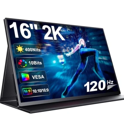 Abbildung von UPERFECT Portable Monitor 2K 120Hz 16 Zoll Tragbarer mit 2560 * 1600 1200:1 Kontrast 400 Nits IPS Bildschirm Mini HDMI USB C für PC Laptop Xbo Switch, VESA kompatibel