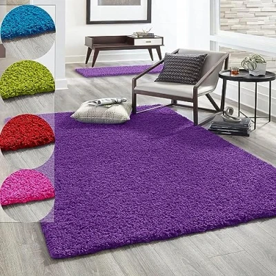 Abbildung von VIMODA Hochflor Teppich Prime Shaggy Langflor Wohnzimmer Schlafzimmer Rund Farbig, Farbe:Lila, Maße:Ø 200 cm