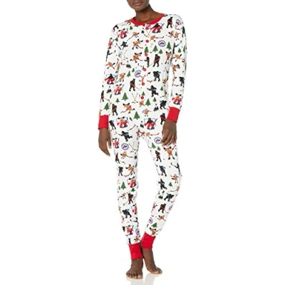 Abbildung von Hatley Damen Erwachsenenanzug Union Suit Pyjamaset, Hockey Nacht in der Wild, X Small