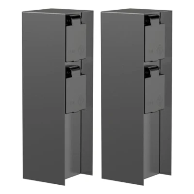 Abbildung von ledscom.de 2 Stück Garten Steckdosensäule POMI für außen, IP44, Fach, Edelstahl, anthrazit, eckig, 23 cm