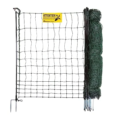 Abbildung von horizont strongLine Hühnerzaun mit Strom, 9 Fiberglaspfähle 25m 110cm hoch Geflügelnetz Doppelspitze, mobiler Geflügelzaun, Gartenzaun, Zaun