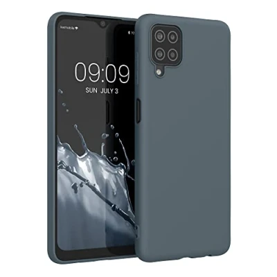 Abbildung von kwmobile Hülle kompatibel mit Samsung Galaxy A12 weiches TPU Silikon Case Cover geeignet für kabelloses Laden Dunkler Schiefer