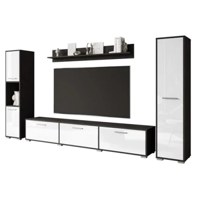 Abbildung von MINIO Wohnwand Wohnzimmer 4 teilig Toga, Möbel Set, 1x TV Lowboard, 2X Hochschrank, Wandboard, Wohnzimmermöbel Komplett, Set Farbe Matera/Weiss Hochglanz