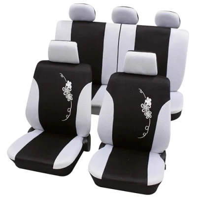 Abbildung von PETEX Auto Sitzbezüge Universal Komplett Set 17 teilig Flower weiß, Eco Class mit SAB 1 Vario Plus