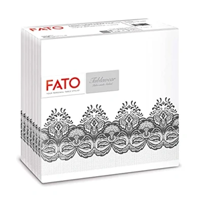 Abbildung von Fato, Trockene Papierservietten, Airlaid, Textileffekt, Packung mit 50 Servietten, Größe 40x40, 4 fach gefaltet, Bombay Black Muster