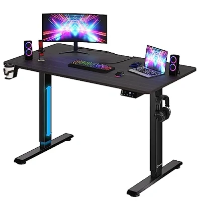 Abbildung von Casaria® Höhenverstellbarer Schreibtisch Elektrisch Braun 110cm Memory Funktion Getränke &amp; Kopfhörerhalter 80kg Belastbarkeit Stabil Gaming Computer Büro PC Tisch