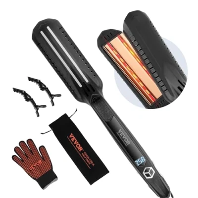Abbildung von VEVOR Haarglätter, ca. 3,8 cm Glätteisen, Dual Infrarot Haareisen mit LCD Display und 19 Temperaturstufen 210 F bis 450 F, für den Einsatz im Salon, zu Hause oder unterwegs