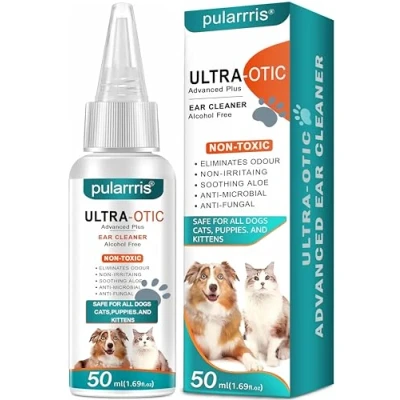Abbildung von pularrris Ohrenreiniger für Hunde &amp; Katzen 50ml,Extra starker Hundeohr Reiniger bei Entzündungen Infektionen Anti FUNGAL Entfernung von Ohrenpuder Haustiere,Ohrengeruch Haustieren