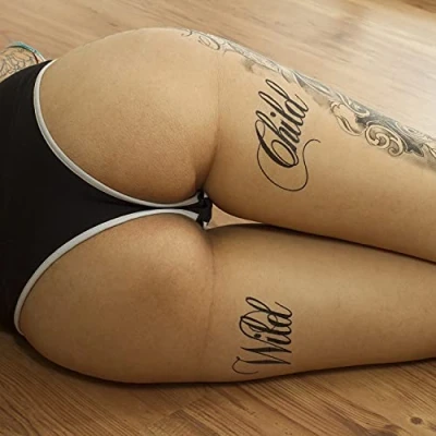 Abbildung von Tattoodrucker 1 x Wild Child Tattoo in schwarz Schriftzug groß und klein Temporary Body (1)