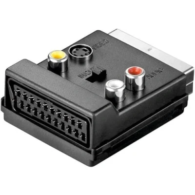 Abbildung von CABLEPELADO Scart Adapter mit Eingangs /Ausgangswahlschalter, umschaltbar, Konverter männlich auf weiblich, 2 x RCA Audio, 1 Video, S