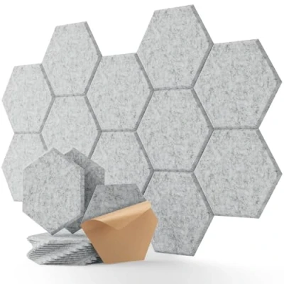 Abbildung von Hexagon Akustikplatten Selbstklebend Soundsbay 12 Stück Schallschutzplatten Hohe Dichte Akustik Panel für Studioaufnahmen Akustische Behandlung und Wanddekoration Schallabsorber Wand 30x26x0.9cm
