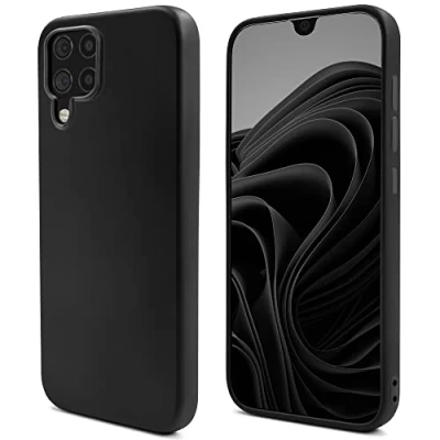 Abbildung von Moozy Lifestyle. Hülle für Samsung A12, Schwarz Premium Silikon Handyhülle Schutzhülle mit Mattem Finish und Weichem Mikrofaserfutter, Phone Cover Case