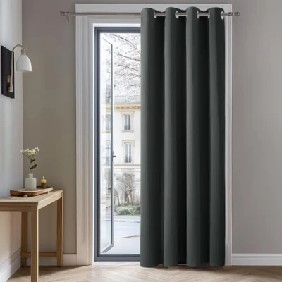 Abbildung von Deconovo Verdunkelungsvorhang Ösen Thermogardine Gardinen Blickdicht Dicke Kälteschutz warm Hitzeschutz, 183x132 cm(HöhexBreite), Dunkelgrau, 1 Stück