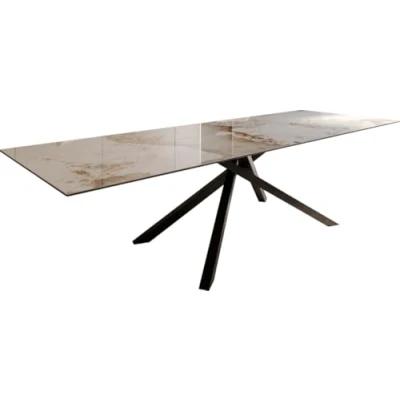 Abbildung von Esstisch Edge 300x100 Keramik Minas Melange Weiß Beige Kreuzgestell Rechteck Schwarz