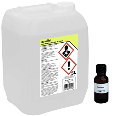 Abbildung von 5 Liter Eurolite P (Profi) Nebelfluid + 30 ml Duftstoff Limette Zitrone, Smoke Fluid, Nebel Fluid Flüssigkeit für Nebelmaschine (5 L Duft Zitrone)