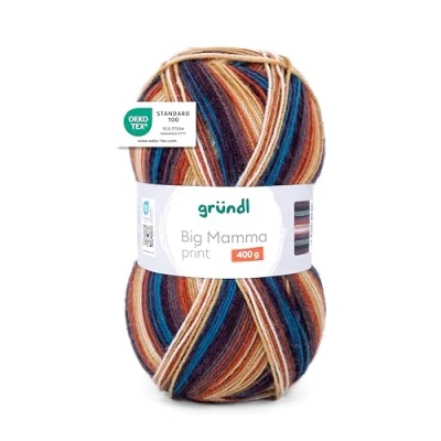 Abbildung von Gründl Wolle Big Mamma Print XXL zum Stricken Großknäuel 400 g / 1040 m Farbverlauf aus 100% Polyacryl tinte kupfer mauve beige weiß