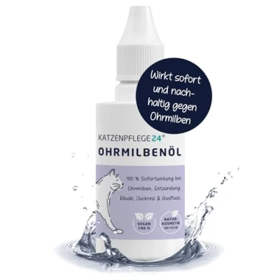 Abbildung von KATZENPFLEGE24 Ohrentropfen für Katzen gegen Ohrmilben, Juckreiz &amp; Ohrentzündungen 50ml Natürliche Sofortwirkung inkl. sanfter Ohrenpflege Ohrmilben Katze
