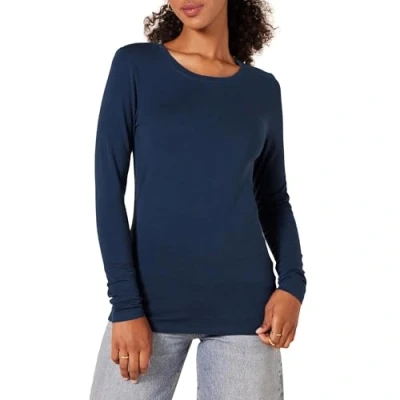 Abbildung von Amazon Essentials Damen Langärmeliges T Shirt mit Rundhalsausschnitt, Klassischer Schnitt (Erhältlich in Übergröße), Marineblau, XL