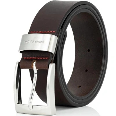 Abbildung von Pierre Cardin Leder Gürtel Herren 40 mm breit, Vollledergürtel schwarz/braun, Größe/Size:105, Farbe/Color:schwarz