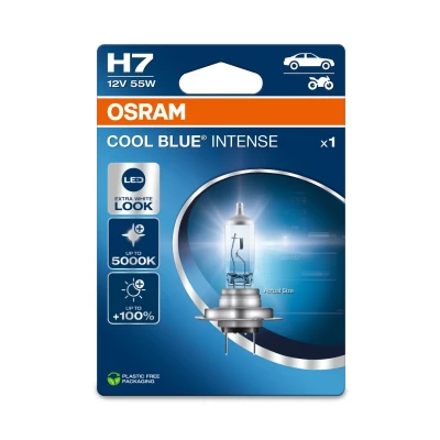 Abbildung von OSRAM COOL BLUE® INTENSE H7, +100% mehr Helligkeit, bis zu 5.000K, Halogen Scheinwerferlampe, LED Look, Einzelblister (1 Lampe)