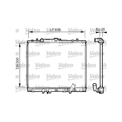 Abbildung von VALEO 734424 Kühler, Motorkühlung Aluminium 498 638 26 ohne Kühlmittelregler Kühlrippen gelötet MITSUBISHI: Pajero Sport 1 SUV