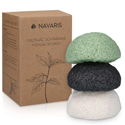 Abbildung von Navaris 3x Konjac Schwamm Gesichtsschwamm Reinigungsschwamm Schwämme für unreine normale sensible Haut vegan pH neutral natürlich 3 Stück