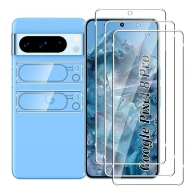 Abbildung von Fyqzio [3+2 Stück Gehärtetes Glas Schutzfolie kompatibel mit Google Pixel 8 Pro und Kamera,Keine Blasen,9H Härte,Anti Scratch,HD Displayschutz für