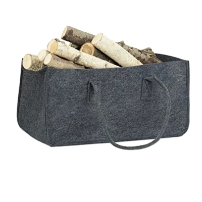 Abbildung von relaxdays Holztragetasche Kaminholztasche aus Filz, Anthrazit