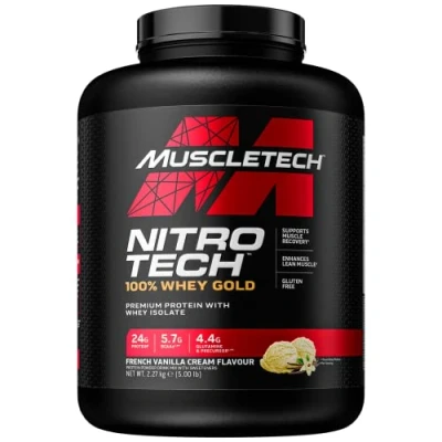 Abbildung von MuscleTech NitroTech 100% Whey Gold Protein Pulver, Isolate Proteinpulver &amp; Peptides, für Männer und Frauen, 5.5g BCAA, 71 Servings, 2.27kg, Vanille