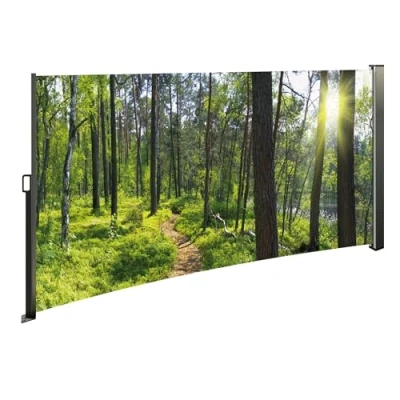 Abbildung von Seitenmarkise mit Fotodruck Wald 1,6x3m, rechts Auszug links