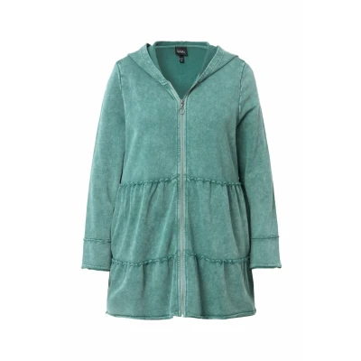 Abbildung von Ulla Popken Tiered Flounce Panel Hoodie Sweatjacke, Damen, Größe: 46/48, Green