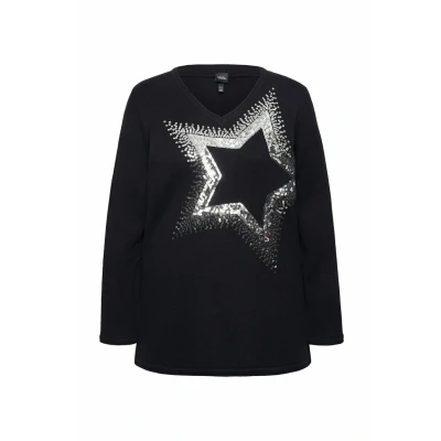 Abbildung von Ulla Popken STAR Rolled EDGE Strickpullover, Damen, Größe: 54/56, Black