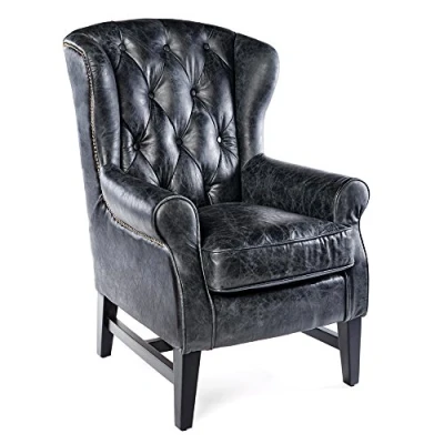 Abbildung von Phoenixarts Sessel Chesterfield Ledersessel Vintage Design Ohrensessel Leder Lounge ClubSessel (Schwarz 646)
