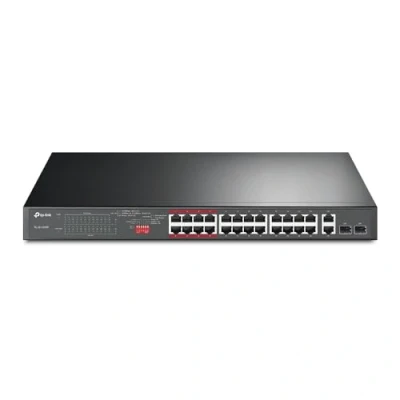 Abbildung von TP Link TL SL1226P 24 Port Fast Ethernet Unmanaged PoE+ Switch + 2 Gigabit Port(250 Watt, geschirmte RJ 45 Ports, 250m Übertragungsabdeckung im Extendmodus, Plug and Play, lüfterlos) Schwarz