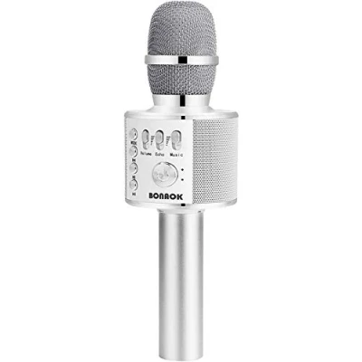 Abbildung von BONAOK Drahtloses Bluetooth Karaoke Mikrofon, Tragbares 3 in 1 Handmikrofon Geburtstagsgeschenk Home Party Lautsprecher für iPhone/Android/iPad, PC Smartphone (Silber)