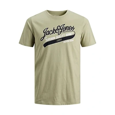 Abbildung von Herren Jack &amp; Jones Designer Rundhals T Shirt JJELOGO Modern Art Kurzarm Jersey Baumwolle Shirt, Farben:Grün, Größe:L