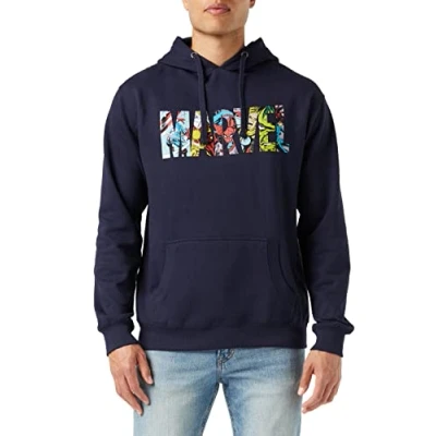 Abbildung von Marvel Herren Logo Characters Kapuzenpullover, Blau (Navy Navy), X Large