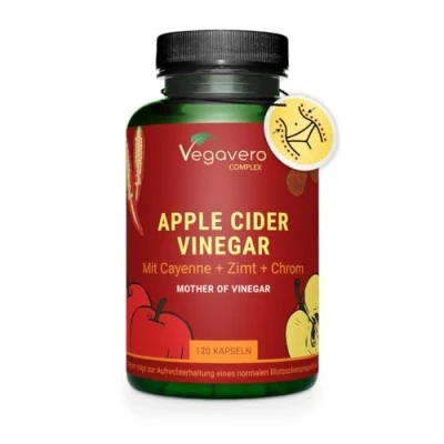 Abbildung von Apfelessig Kapseln 1500 mg Essig Komplex + Cayennepfeffer Ingwer Blutzucker* &amp; Stoffwechsel Apple Cider Vinegar Laborgeprüft Vegan Vegavero®