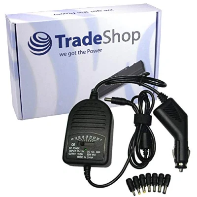 Abbildung von Trade Shop Universal KFZ 12V/24V Adapter 80W für Laptop Notebook Beamer Router im Auto Wohnmobil 15V/16V/18V/19V/20V/22V/24V bis 4A