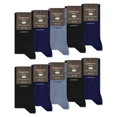 Abbildung von 10 Paar Comfort Socken ohne Gummi &amp; Naht Herren Damen Baumwolle Komfortbund 13100 (Jeans Navy Schwarz 39 42)
