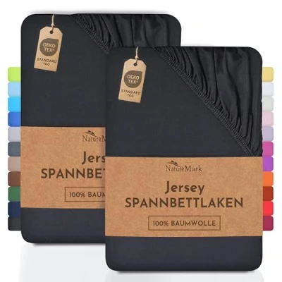 Abbildung von Spannbettlaken Jersey Spannbettlaken, NatureMark, 100% Baumwolle, Gummizug: rundum, (2 Stück), Kinder Spannbetttuch, für Baby /Kinderbett, 70x140 cm, Schwarz