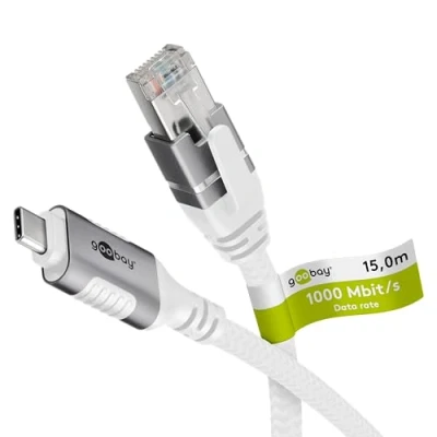 Abbildung von goobay 15m LAN zu USB Kabel 1 Gbit Datenübertragung C 3.1 auf RJ45 Ethernet CAT 6 verbindet Router und Smartphone Adapter für Laptop &amp; Macbook 74181