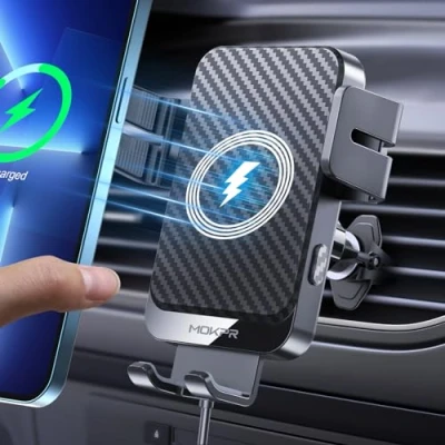 Abbildung von MOKPR 15W Handyhalterung Auto mit Ladefunktion, Kfz Ladegerät Induktive Ladestation Handyhalter Lüftung, Automatische Klemmung Induktives Laden für iPhone Samsung LG usw