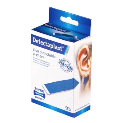 Abbildung von Detectaplast Pflaster sensitiv wasserfest Elastic, blaue Wundpflaster für den Lebensmittelbereich, detektierbare Erste Hilfe in der Gastronomie, 9 x 38 mm, Piercingpflaster, 50 Stück