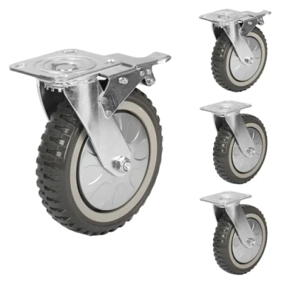 Abbildung von uyoyous 4 Stück Schwerlastrollen 200mm Rollen Schwerlast 360 Lenkrollen mit Bremse Polyurethan PVC 1000kg Schwerlastrolle für Transportwagen, Möbelroller (2 + 2 Bremsrollen)