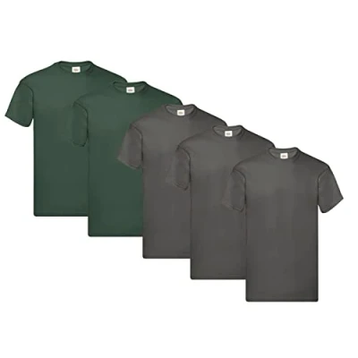 Abbildung von Fruit of the Loom Herren Original T. T Shirt, 3Graphit 2Flaschengrün, XXL (5er Pack) + 1HL Kauf Notizblock